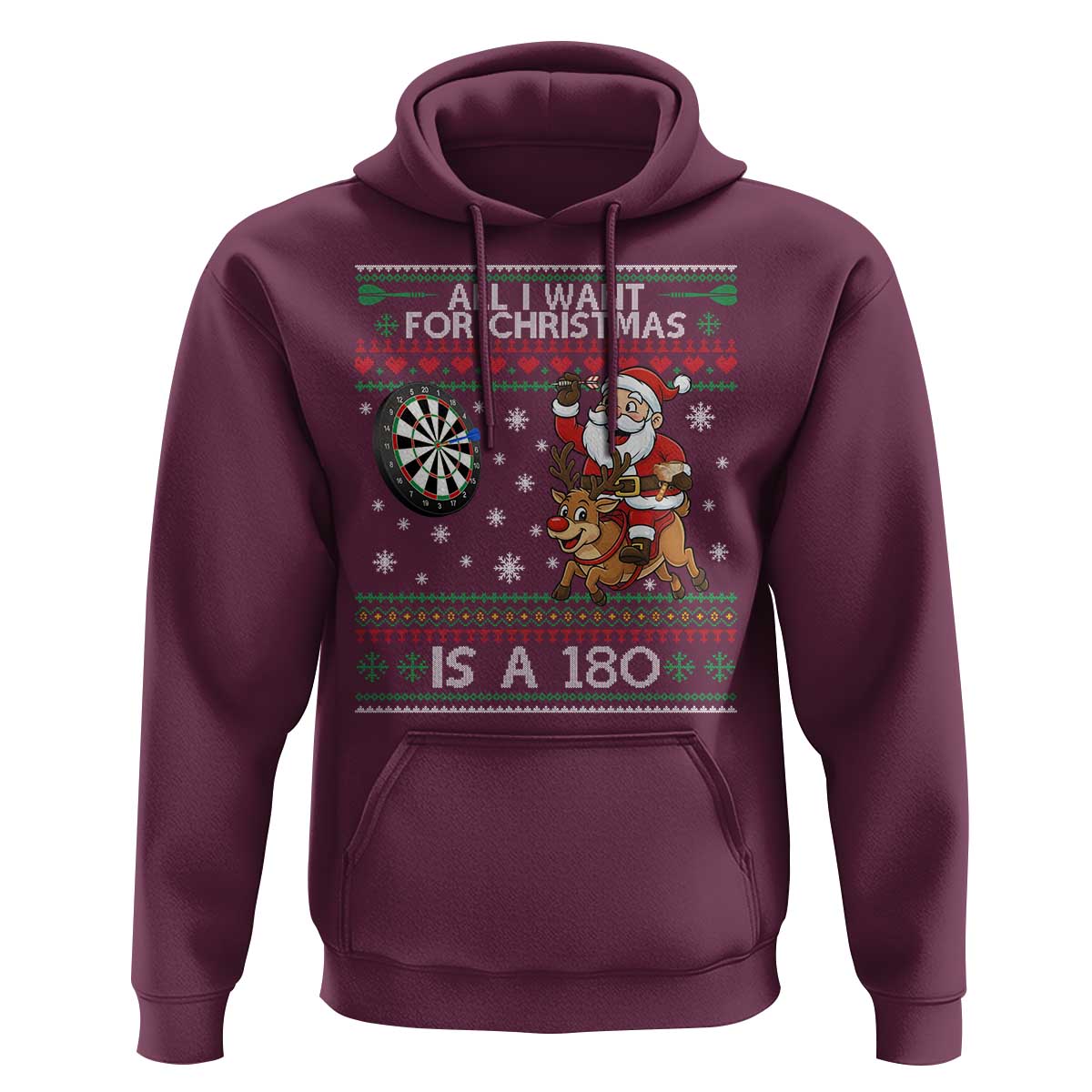 All I Want For Christmas Is A 180 Hoodie Santa Dart Player Xmas Gift - Wonder Print Shop