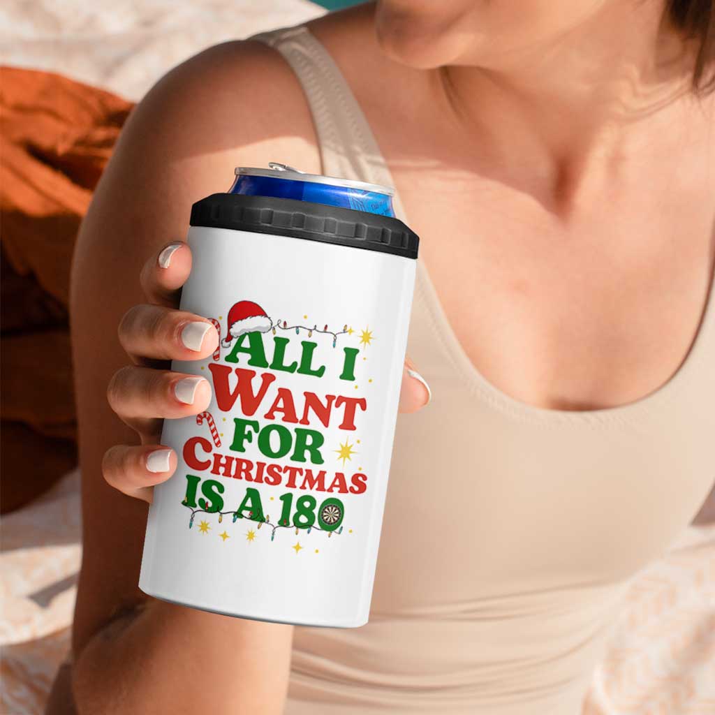 Funny Dart Player 4 in 1 Can Cooler Tumbler All I Want For Christmas Is A 180 - Wonder Print Shop