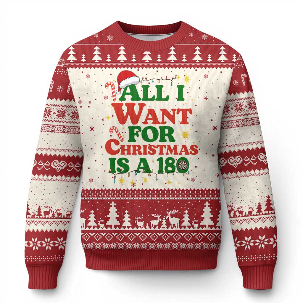 Funny Dart Player Ugly Christmas Sweater All I Want For Xmas Is A 180 - Wonder Print Shop