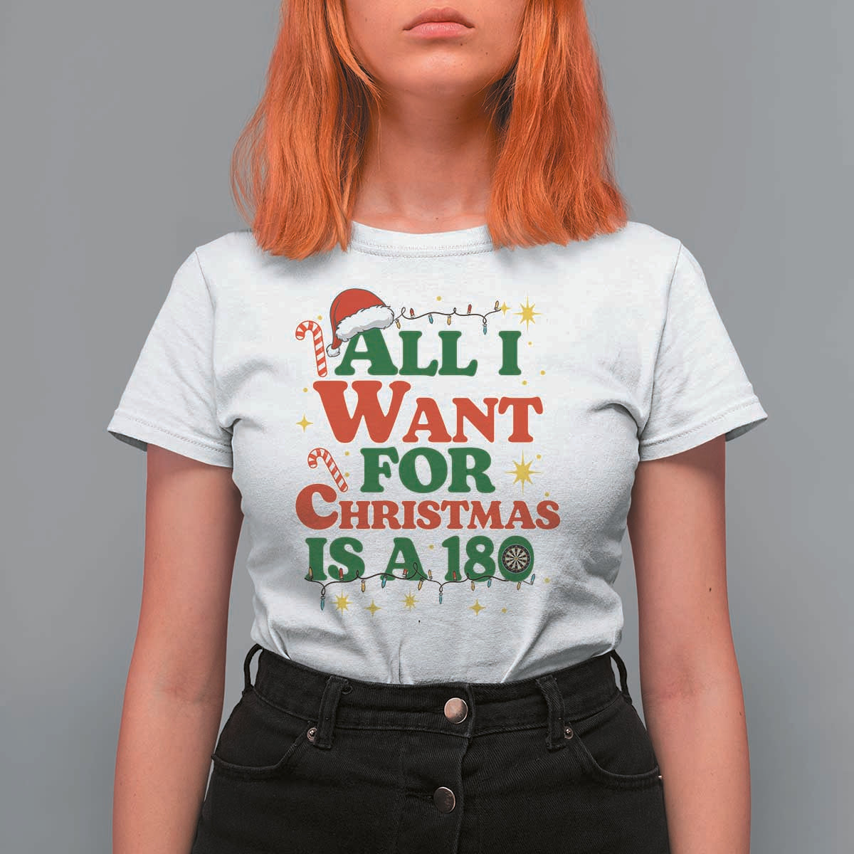 Funny Dart Player T Shirt For Women All I Want For Christmas Is A 180 - Wonder Print Shop
