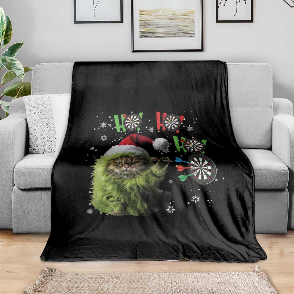 Funny Cat Throwing Dart Ho Ho Ho Throw Blanket Christmas Gift For Dart Player - Wonder Print Shop