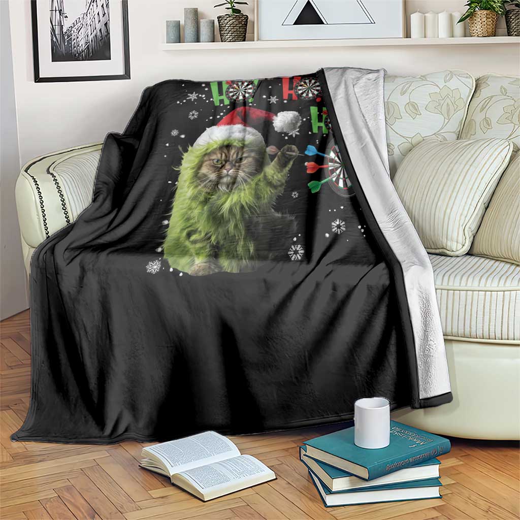 Funny Cat Throwing Dart Ho Ho Ho Throw Blanket Christmas Gift For Dart Player - Wonder Print Shop