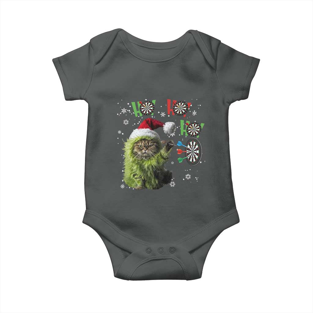 Funny Cat Throwing Dart Ho Ho Ho Baby Onesie Christmas Gift For Dart Player - Wonder Print Shop