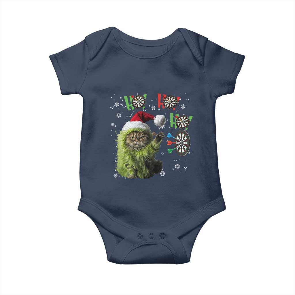 Funny Cat Throwing Dart Ho Ho Ho Baby Onesie Christmas Gift For Dart Player - Wonder Print Shop