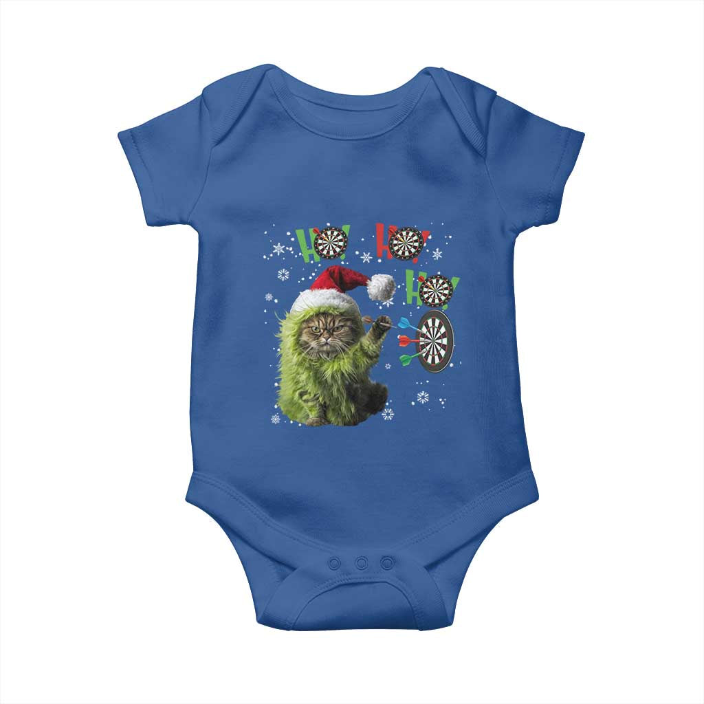 Funny Cat Throwing Dart Ho Ho Ho Baby Onesie Christmas Gift For Dart Player - Wonder Print Shop