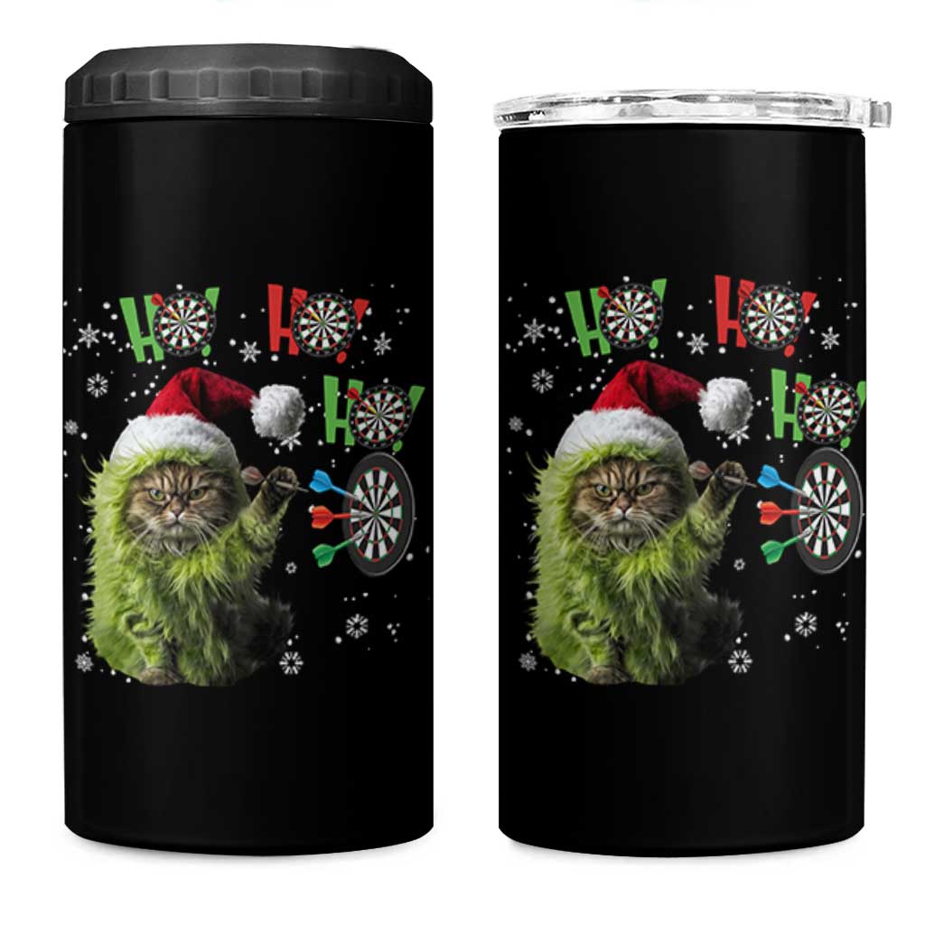 Funny Cat Throwing Dart Ho Ho Ho 4 in 1 Can Cooler Tumbler Christmas Gift For Dart Player - Wonder Print Shop