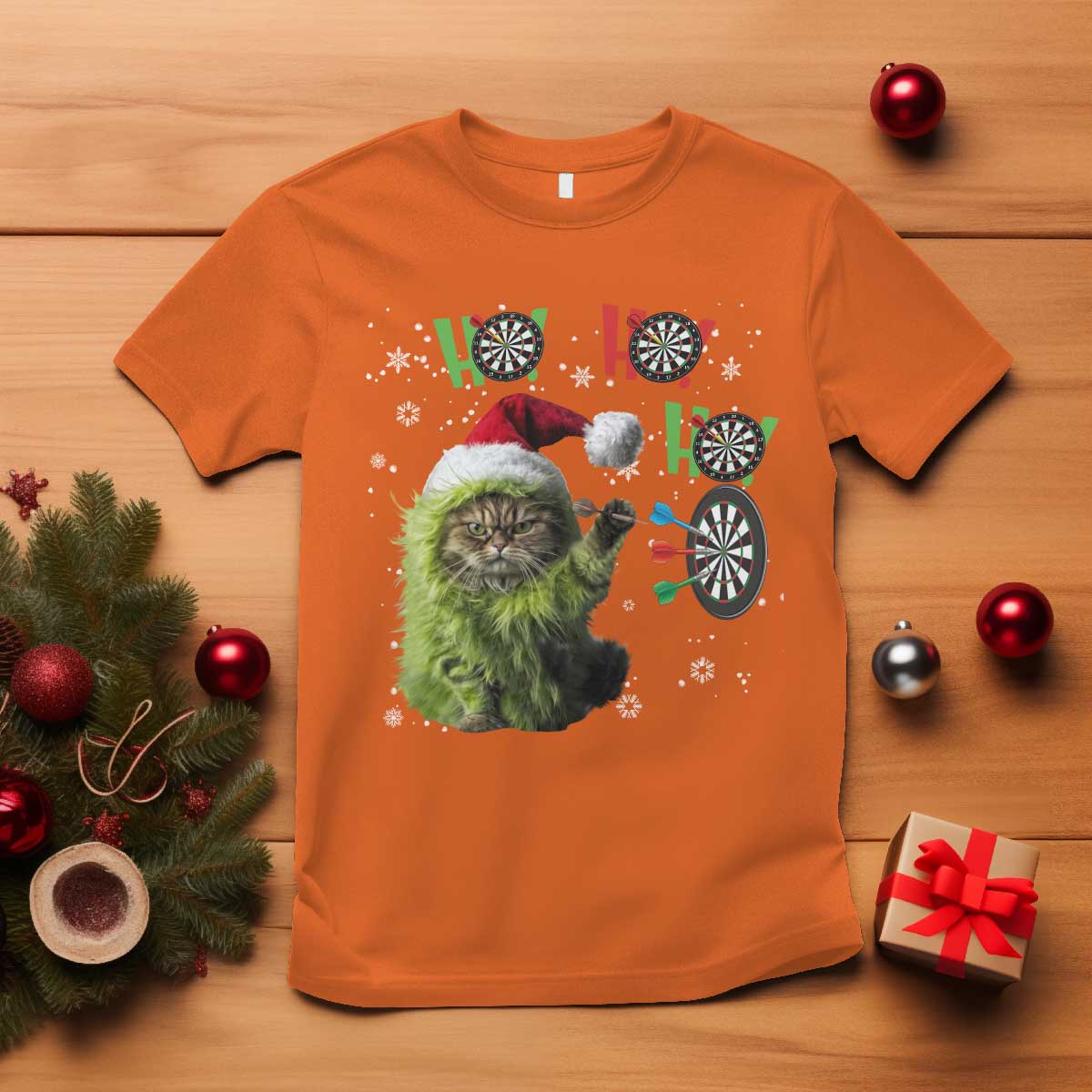 Funny Cat Throwing Dart Ho Ho Ho T Shirt Christmas Gift For Dart Player - Wonder Print Shop
