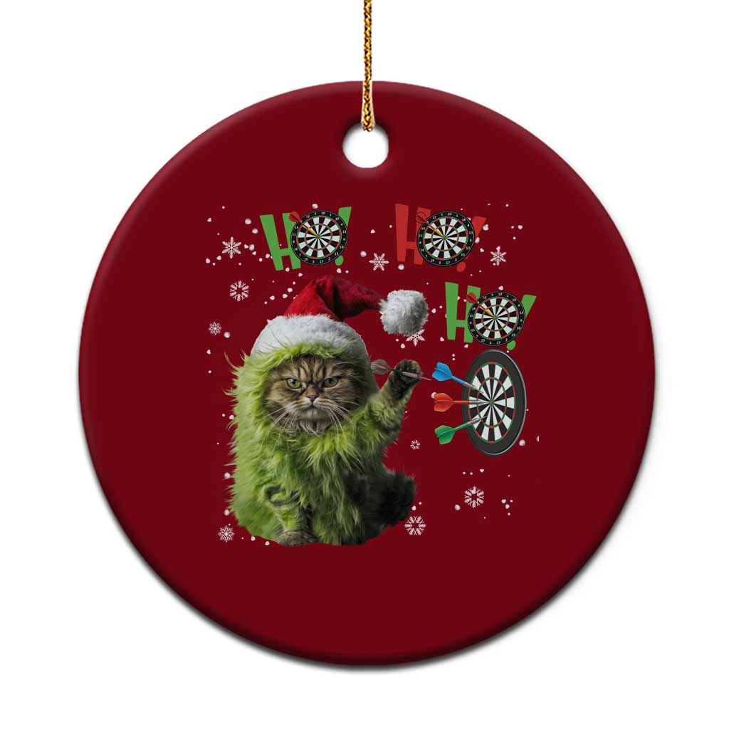 Funny Cat Throwing Dart Ho Ho Ho Ceramic Ornament Christmas Gift For Dart Player - Wonder Print Shop