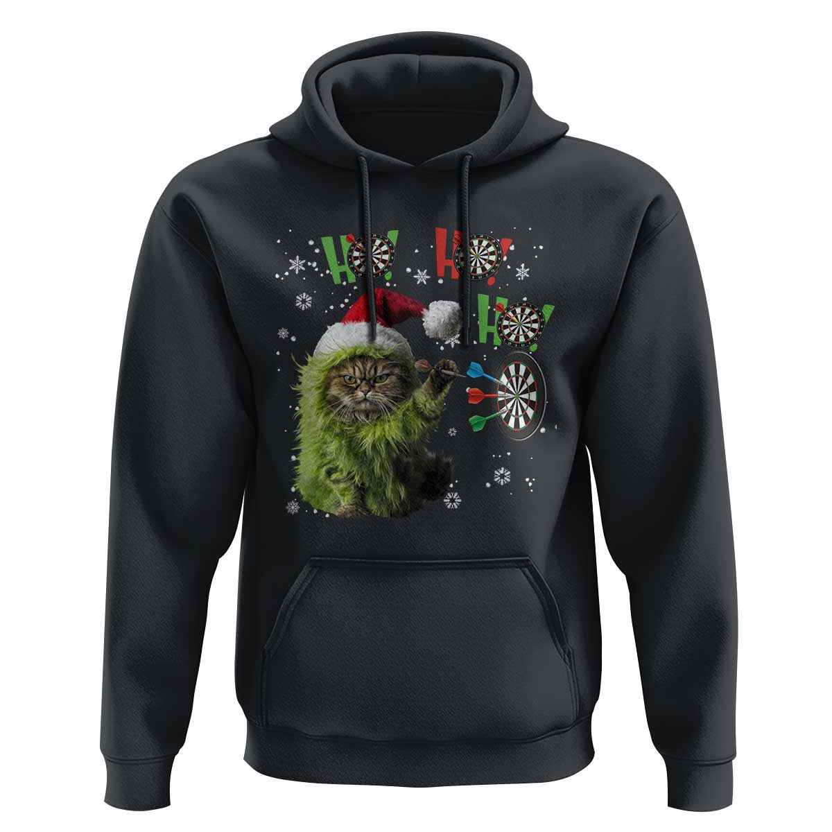 Funny Cat Throwing Dart Ho Ho Ho Hoodie Christmas Gift For Dart Player - Wonder Print Shop