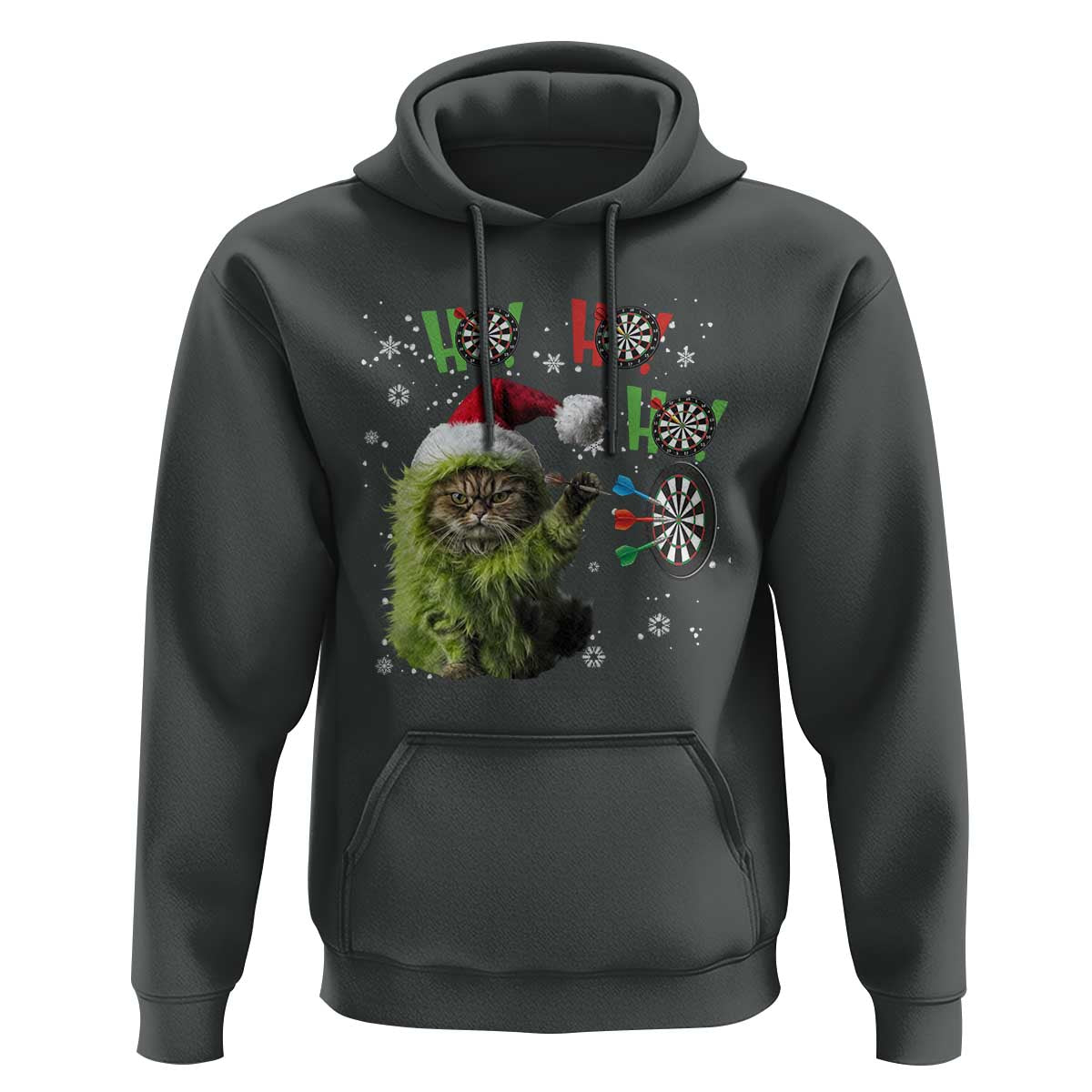 Funny Cat Throwing Dart Ho Ho Ho Hoodie Christmas Gift For Dart Player - Wonder Print Shop