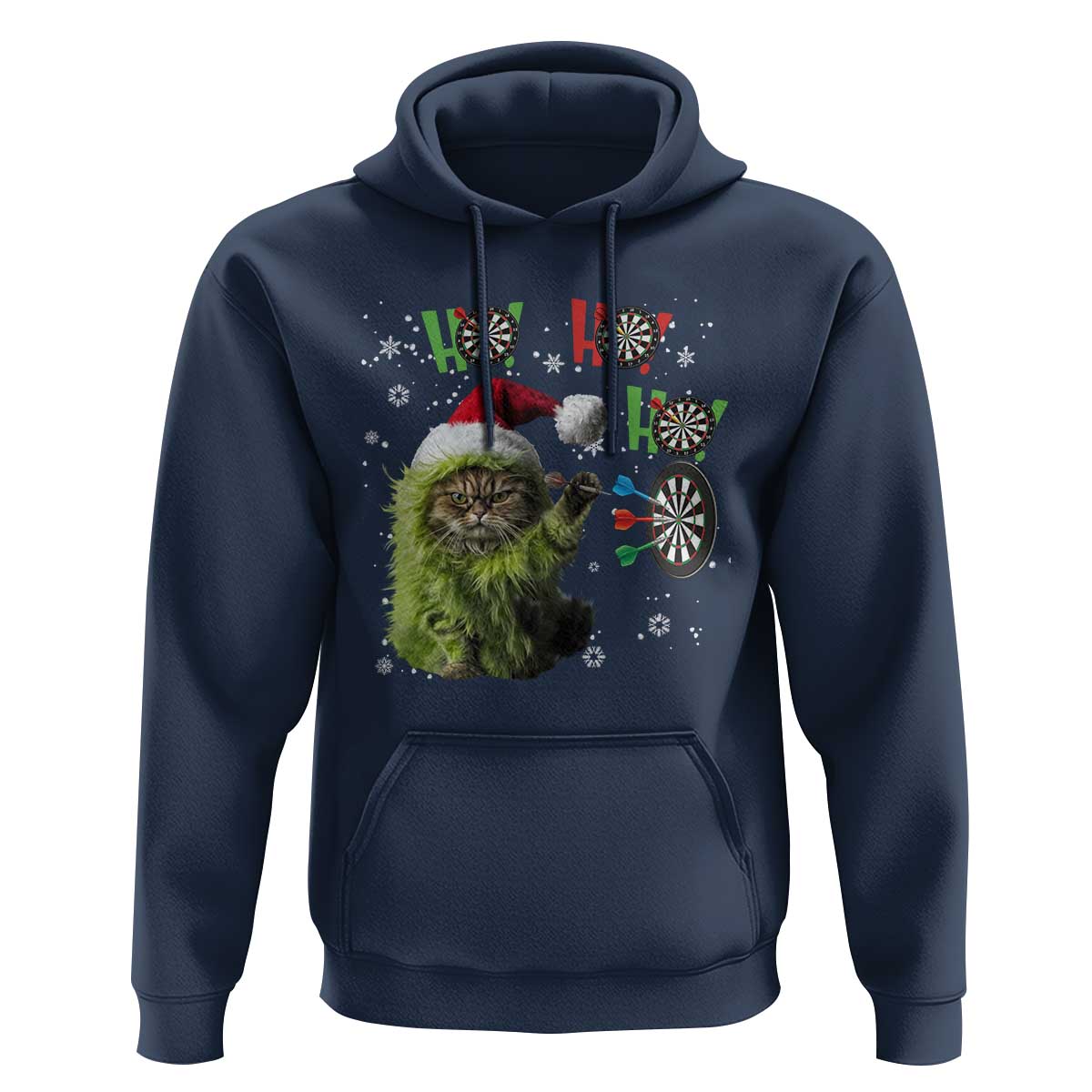 Funny Cat Throwing Dart Ho Ho Ho Hoodie Christmas Gift For Dart Player - Wonder Print Shop