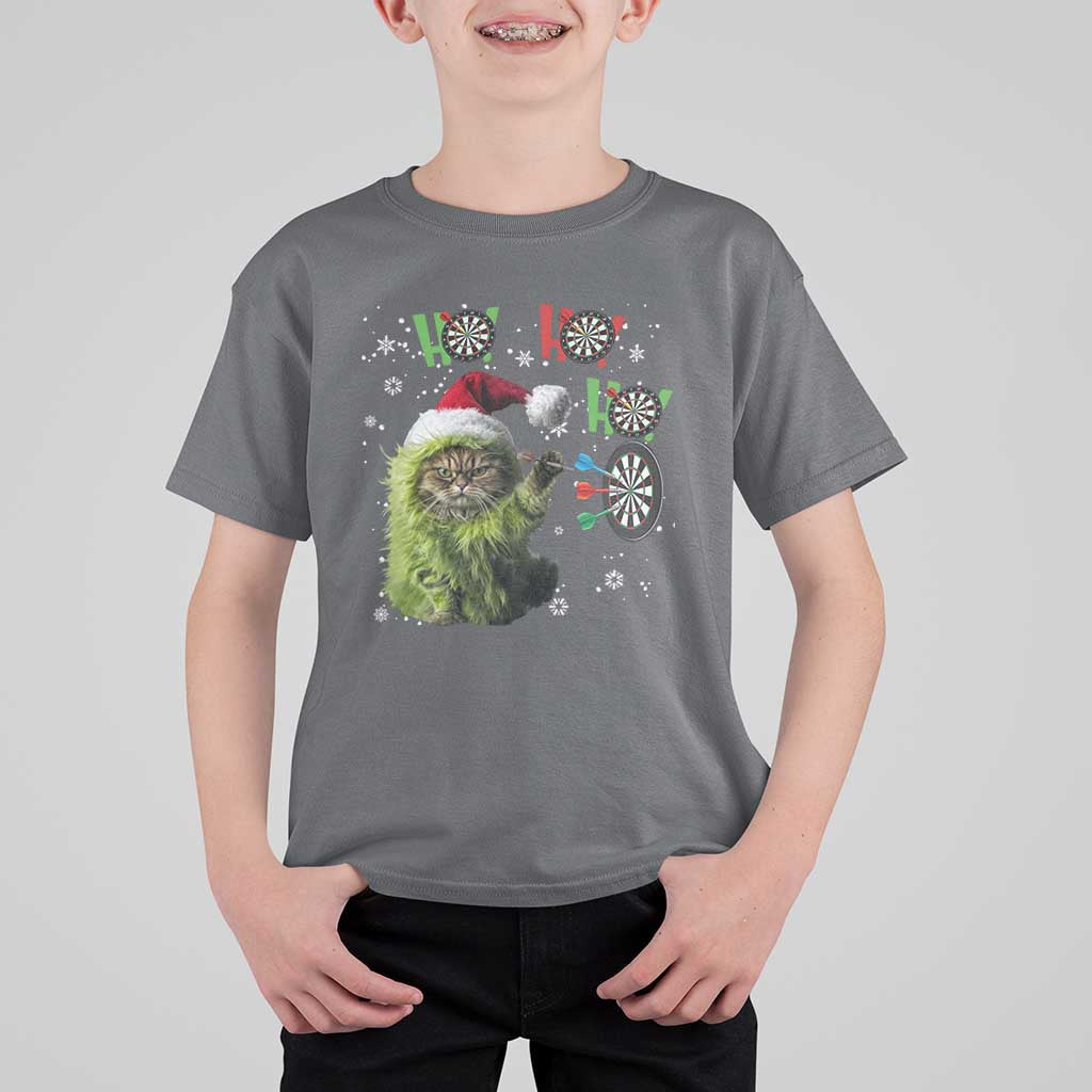 Funny Cat Throwing Dart Ho Ho Ho T Shirt For Kid Christmas Gift For Dart Player - Wonder Print Shop