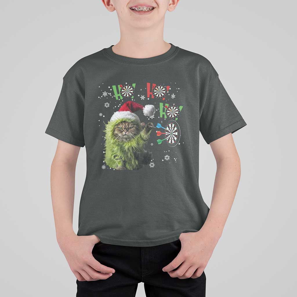 Funny Cat Throwing Dart Ho Ho Ho T Shirt For Kid Christmas Gift For Dart Player - Wonder Print Shop