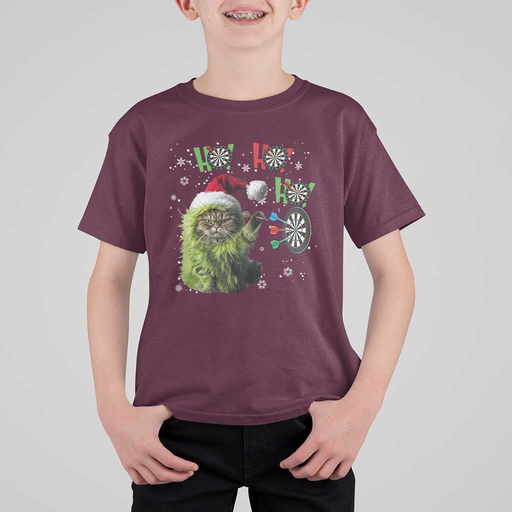 Funny Cat Throwing Dart Ho Ho Ho T Shirt For Kid Christmas Gift For Dart Player - Wonder Print Shop