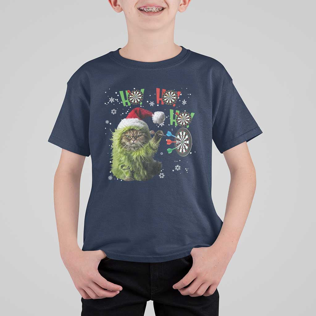 Funny Cat Throwing Dart Ho Ho Ho T Shirt For Kid Christmas Gift For Dart Player - Wonder Print Shop