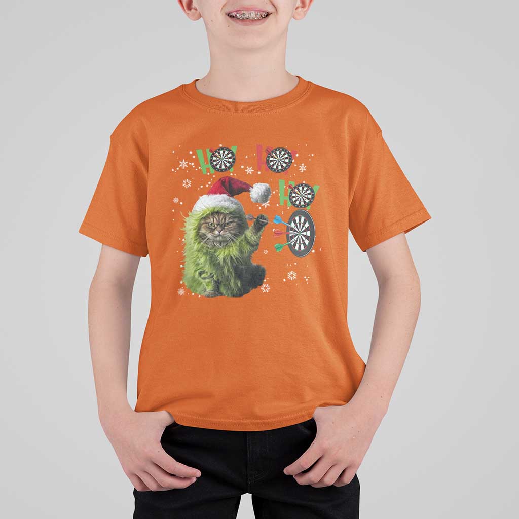 Funny Cat Throwing Dart Ho Ho Ho T Shirt For Kid Christmas Gift For Dart Player - Wonder Print Shop