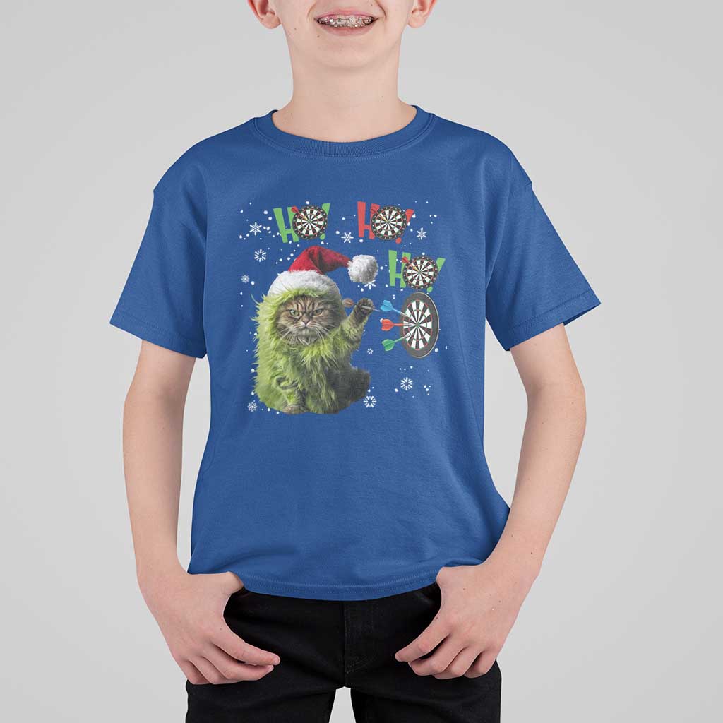 Funny Cat Throwing Dart Ho Ho Ho T Shirt For Kid Christmas Gift For Dart Player - Wonder Print Shop