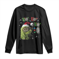 Funny Cat Throwing Dart Ho Ho Ho Long Sleeve Shirt Christmas Gift For Dart Player - Wonder Print Shop