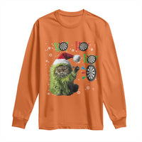 Funny Cat Throwing Dart Ho Ho Ho Long Sleeve Shirt Christmas Gift For Dart Player - Wonder Print Shop
