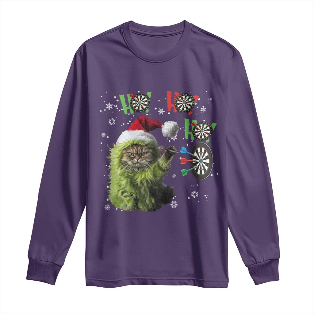 Funny Cat Throwing Dart Ho Ho Ho Long Sleeve Shirt Christmas Gift For Dart Player - Wonder Print Shop