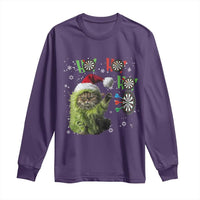 Funny Cat Throwing Dart Ho Ho Ho Long Sleeve Shirt Christmas Gift For Dart Player - Wonder Print Shop