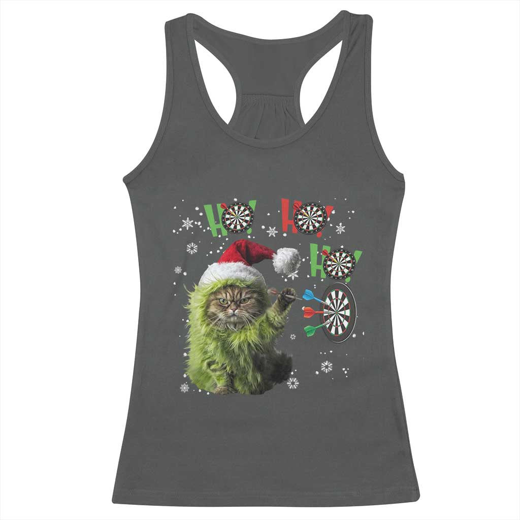Funny Cat Throwing Dart Ho Ho Ho Racerback Tank Top Christmas Gift For Dart Player - Wonder Print Shop