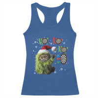 Funny Cat Throwing Dart Ho Ho Ho Racerback Tank Top Christmas Gift For Dart Player - Wonder Print Shop