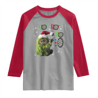 Funny Cat Throwing Dart Ho Ho Ho Raglan Shirt Christmas Gift For Dart Player - Wonder Print Shop