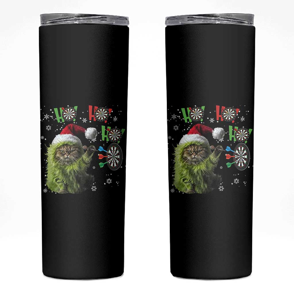 Funny Cat Throwing Dart Ho Ho Ho Skinny Tumbler Christmas Gift For Dart Player - Wonder Print Shop