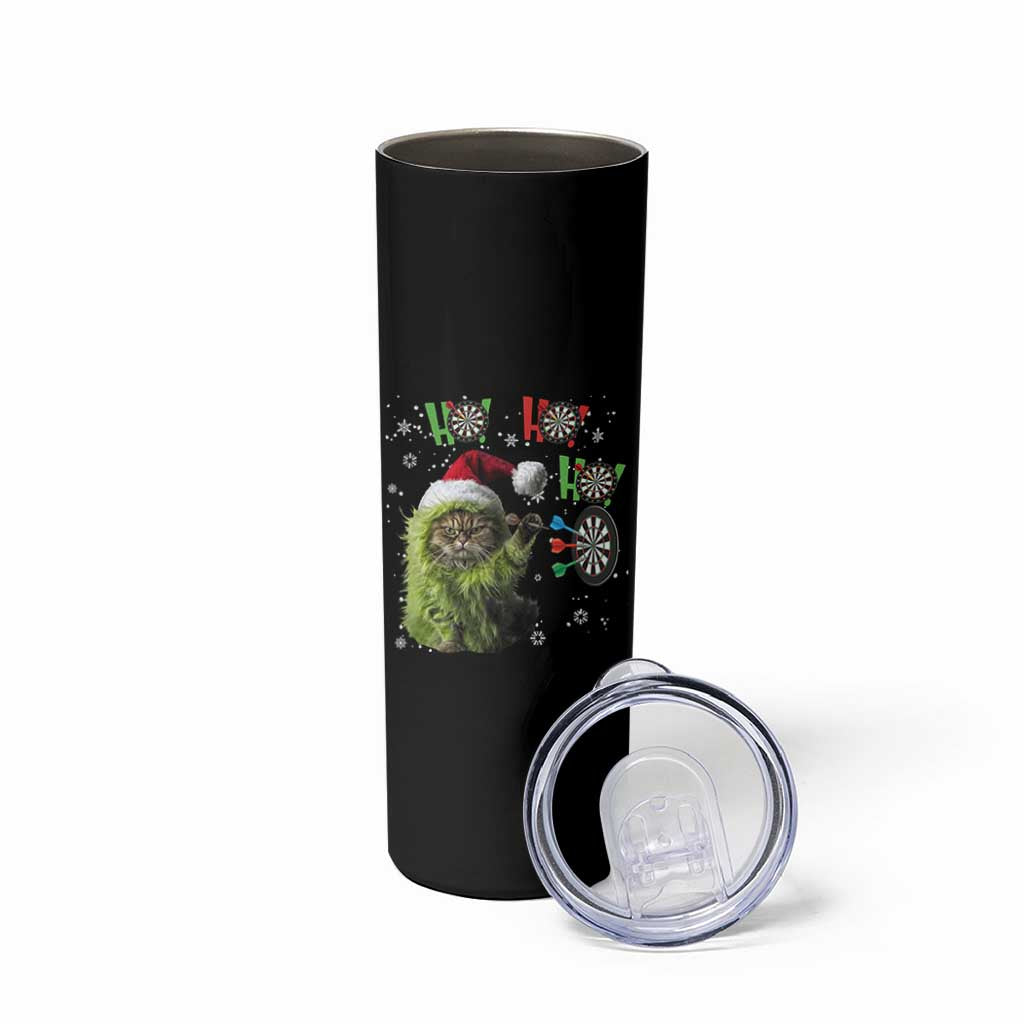 Funny Cat Throwing Dart Ho Ho Ho Skinny Tumbler Christmas Gift For Dart Player - Wonder Print Shop