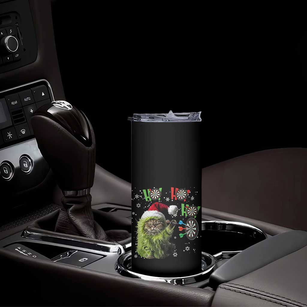 Funny Cat Throwing Dart Ho Ho Ho Skinny Tumbler Christmas Gift For Dart Player - Wonder Print Shop
