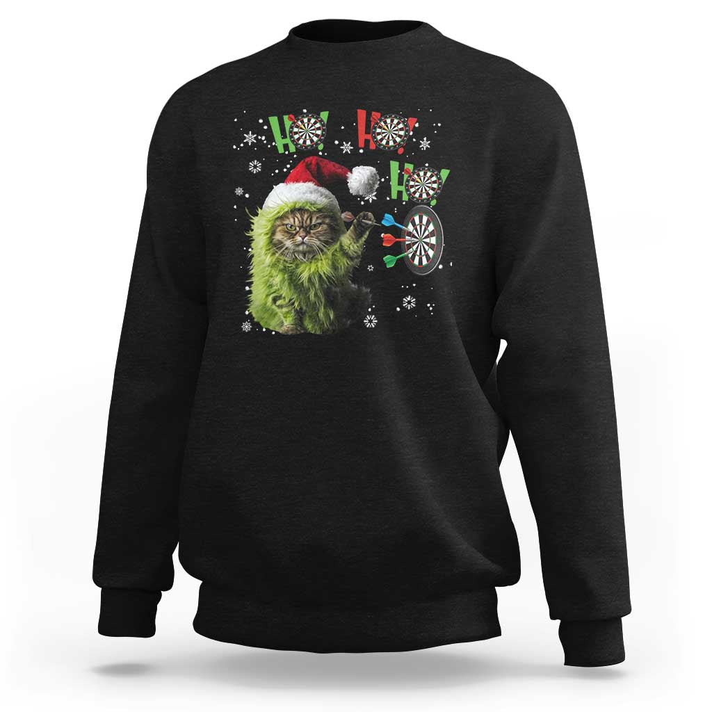 Funny Cat Throwing Dart Ho Ho Ho Sweatshirt Christmas Gift For Dart Player - Wonder Print Shop