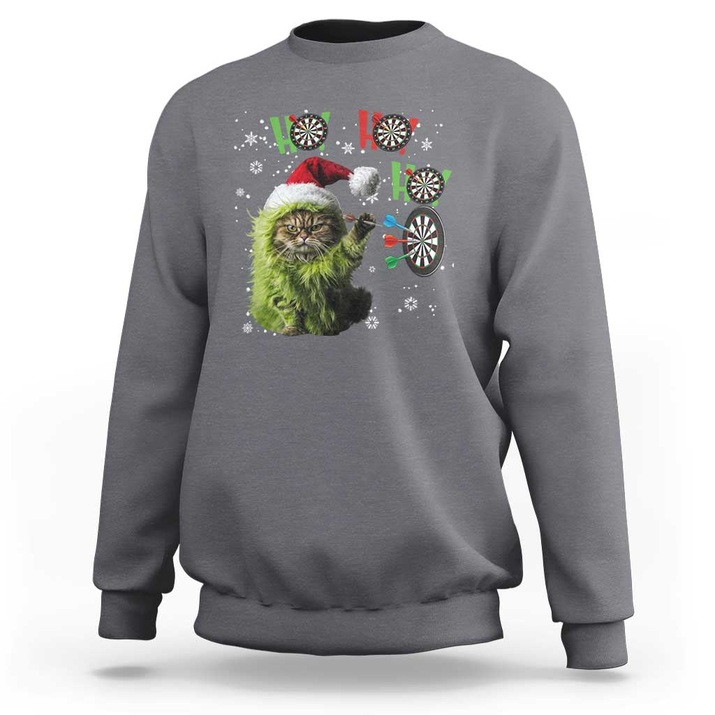 Funny Cat Throwing Dart Ho Ho Ho Sweatshirt Christmas Gift For Dart Player - Wonder Print Shop