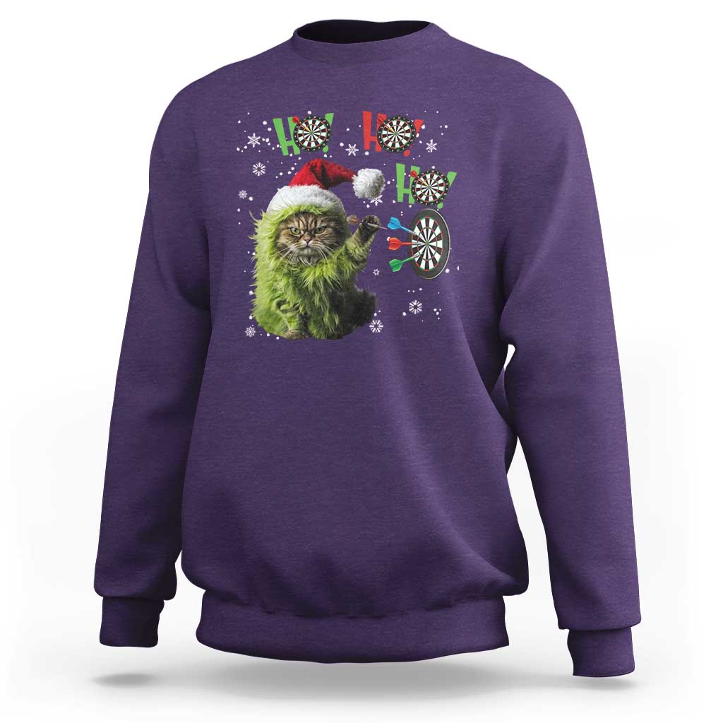 Funny Cat Throwing Dart Ho Ho Ho Sweatshirt Christmas Gift For Dart Player - Wonder Print Shop