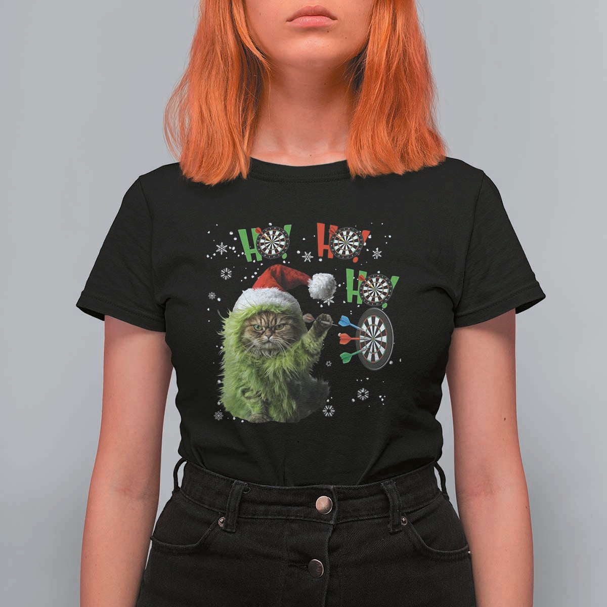 Funny Cat Throwing Dart Ho Ho Ho T Shirt For Women Christmas Gift For Dart Player - Wonder Print Shop
