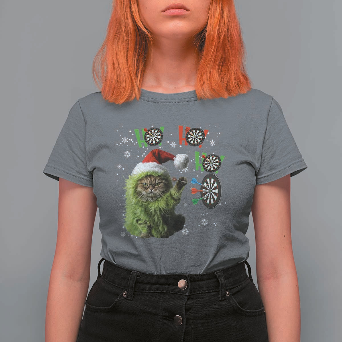 Funny Cat Throwing Dart Ho Ho Ho T Shirt For Women Christmas Gift For Dart Player - Wonder Print Shop