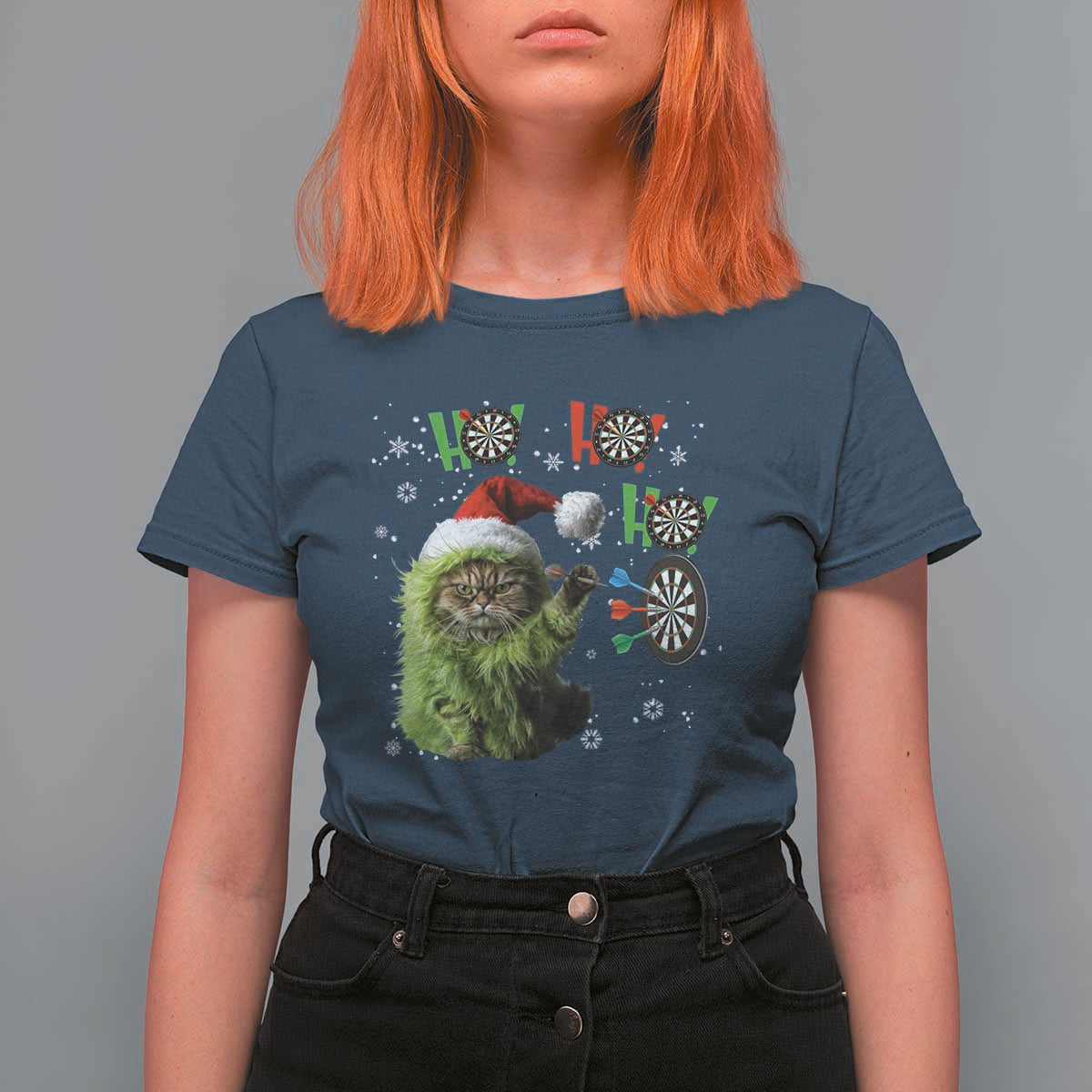 Funny Cat Throwing Dart Ho Ho Ho T Shirt For Women Christmas Gift For Dart Player - Wonder Print Shop