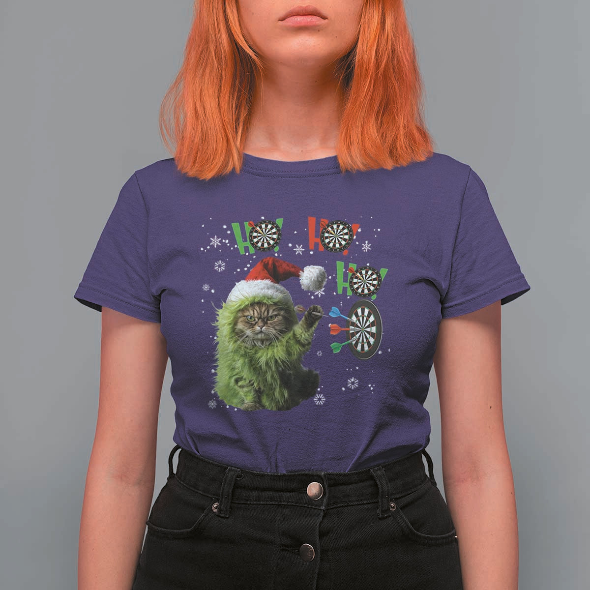 Funny Cat Throwing Dart Ho Ho Ho T Shirt For Women Christmas Gift For Dart Player - Wonder Print Shop