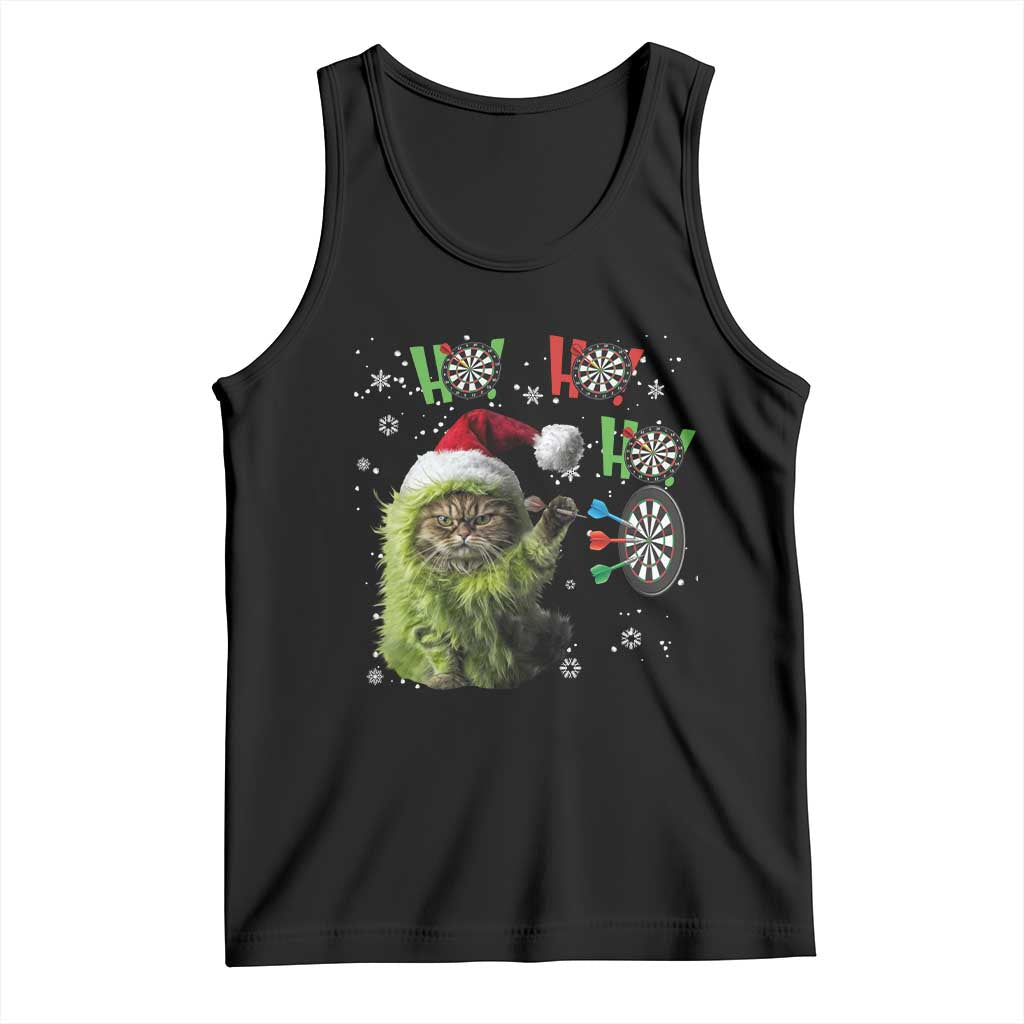 Funny Cat Throwing Dart Ho Ho Ho Tank Top Christmas Gift For Dart Player - Wonder Print Shop