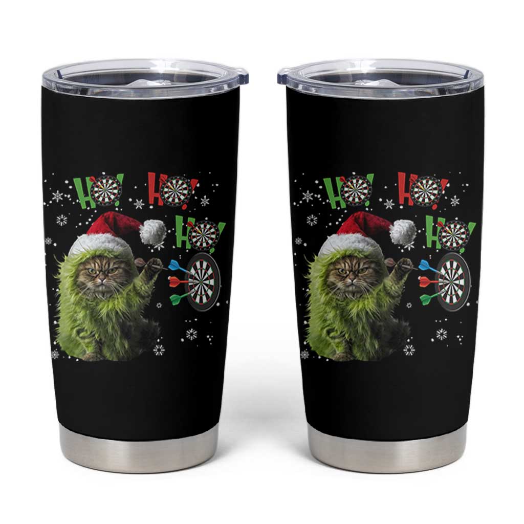 Funny Cat Throwing Dart Ho Ho Ho Tumbler Cup Christmas Gift For Dart Player - Wonder Print Shop
