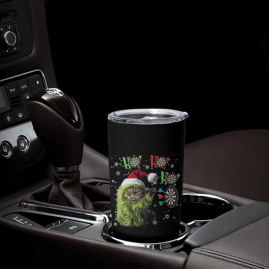 Funny Cat Throwing Dart Ho Ho Ho Tumbler Cup Christmas Gift For Dart Player - Wonder Print Shop