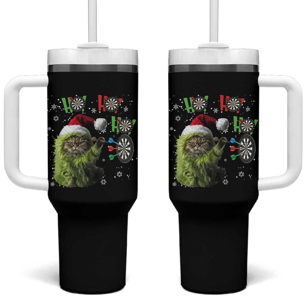 Funny Cat Throwing Dart Ho Ho Ho Tumbler With Handle Christmas Gift For Dart Player - Wonder Print Shop