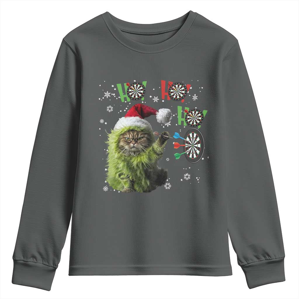 Funny Cat Throwing Dart Ho Ho Ho Youth Sweatshirt Christmas Gift For Dart Player - Wonder Print Shop