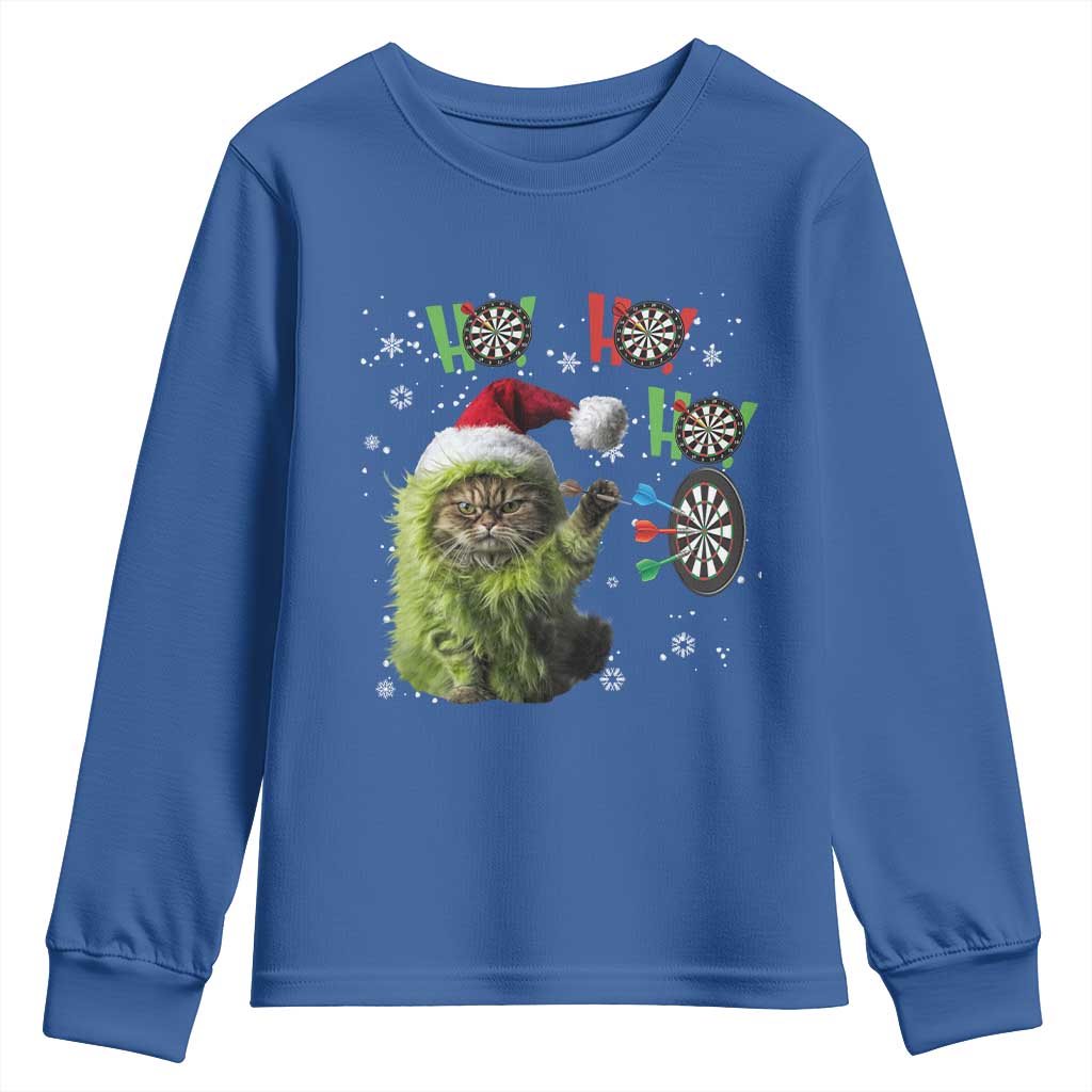 Funny Cat Throwing Dart Ho Ho Ho Youth Sweatshirt Christmas Gift For Dart Player - Wonder Print Shop