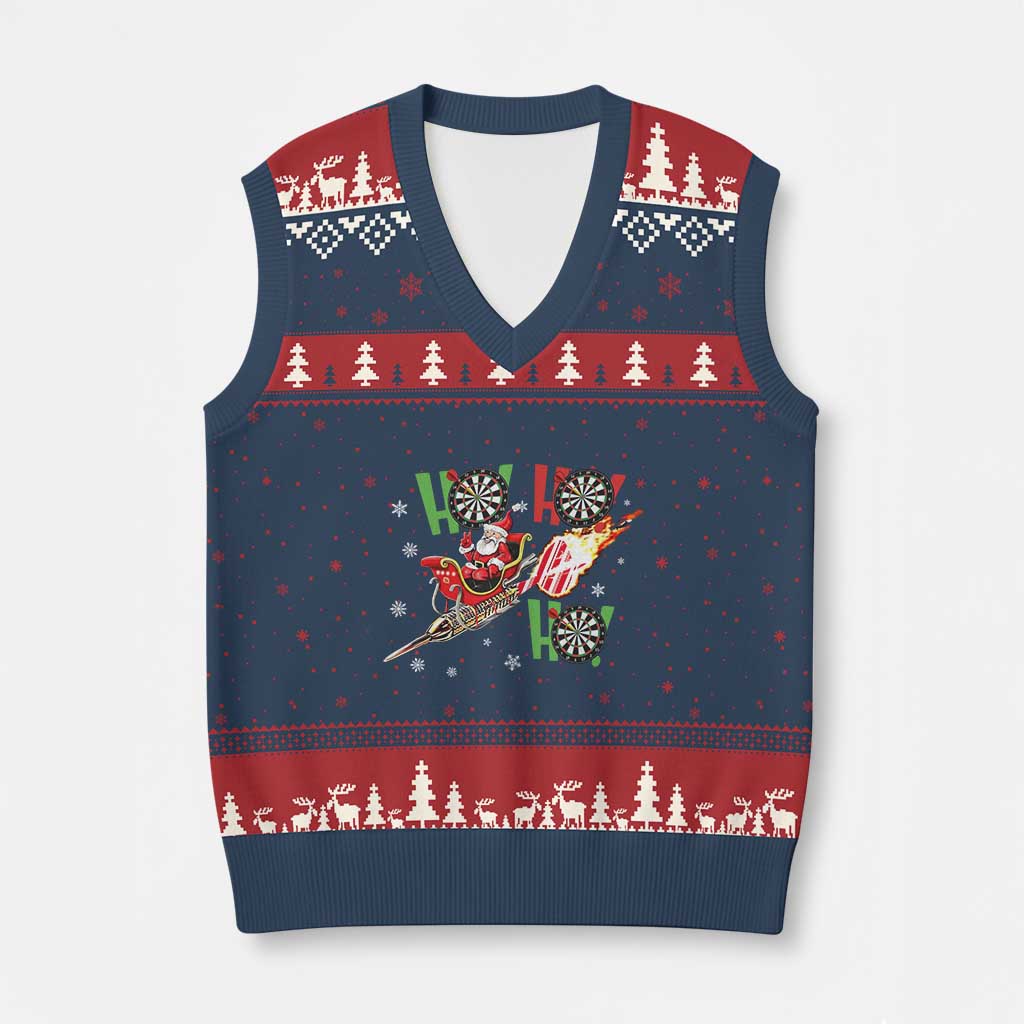 Xmas Dart Game V-Neck Knit Sweater Vest Funny Ho Ho Ho Dart Player Holiday Gift - Wonder Print Shop