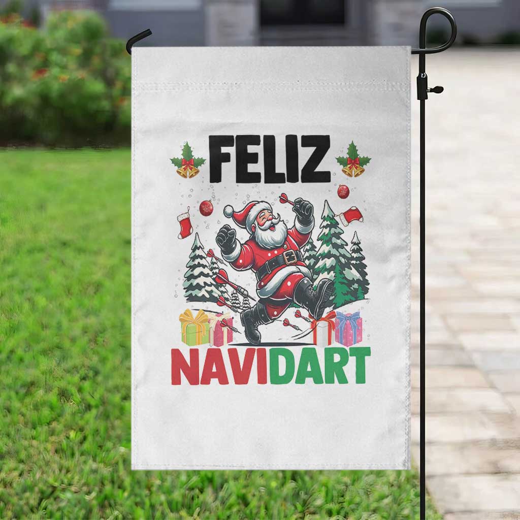 Dartist Feliz Navidart Garden Flag Funny Santa Running From Darts Christmas Gift - Wonder Print Shop
