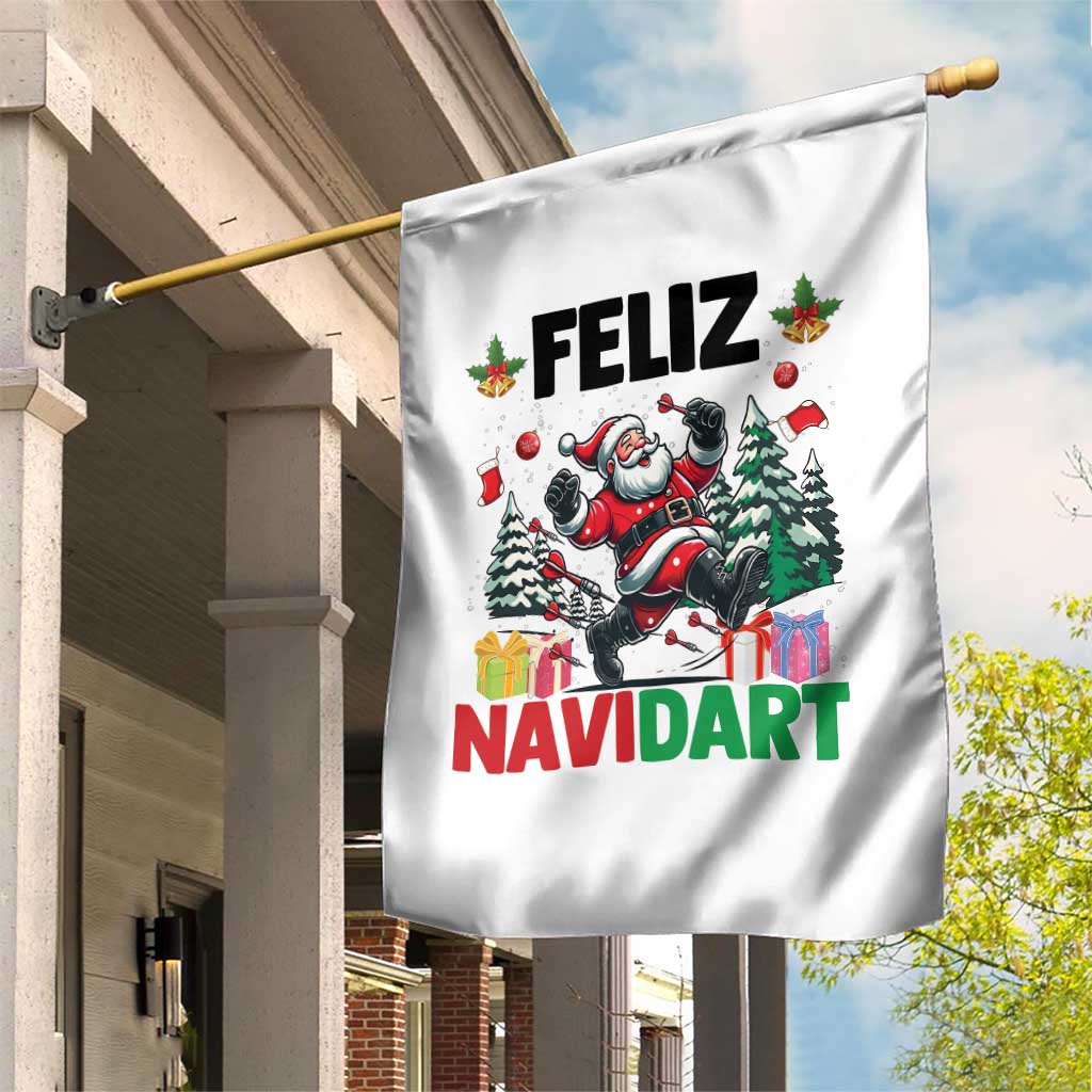 Dartist Feliz Navidart Garden Flag Funny Santa Running From Darts Christmas Gift - Wonder Print Shop