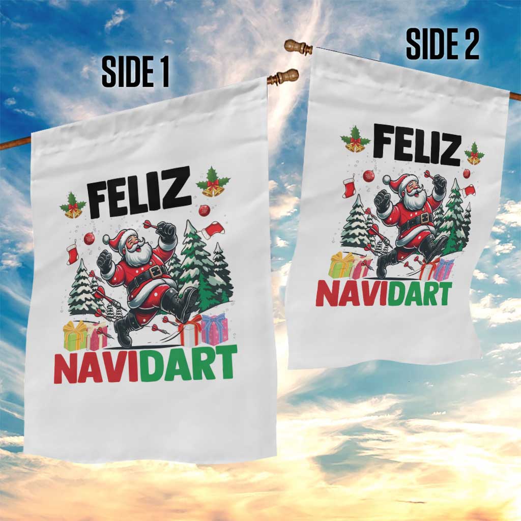 Dartist Feliz Navidart Garden Flag Funny Santa Running From Darts Christmas Gift - Wonder Print Shop
