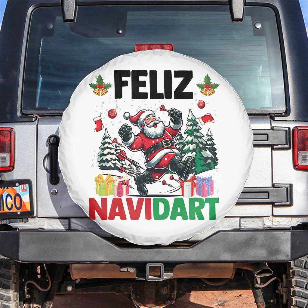 Dartist Feliz Navidart Spare Tire Cover Funny Santa Running From Darts Christmas Gift - Wonder Print Shop