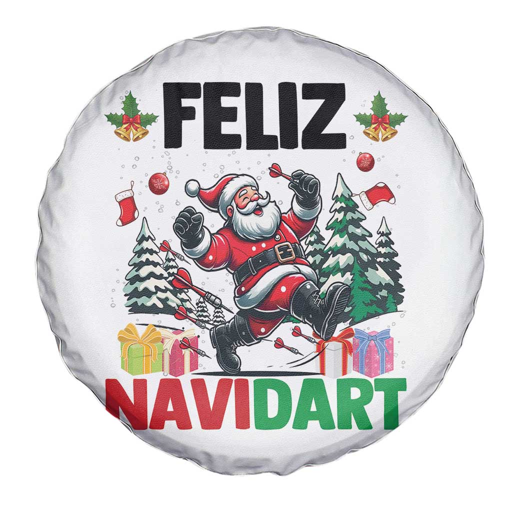 Dartist Feliz Navidart Spare Tire Cover Funny Santa Running From Darts Christmas Gift - Wonder Print Shop